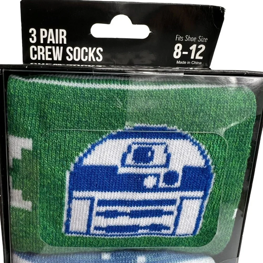 Disney Star Wars Men's Crew Socks 3 Pack Shoe Size 8-12 Bioworld Christmas Theme - Picture 4 of 12